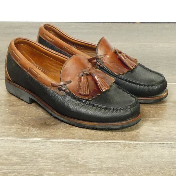 Allen Edmonds Nashua Brown Black‎ Leather Kiltie Tassel Loafers 8.5 D - Picture 1 of 9